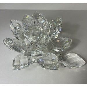 Swarovski Crystal Lotus Lily Pad Flower Taper Candle Holder DAMAGED Sold AS IS